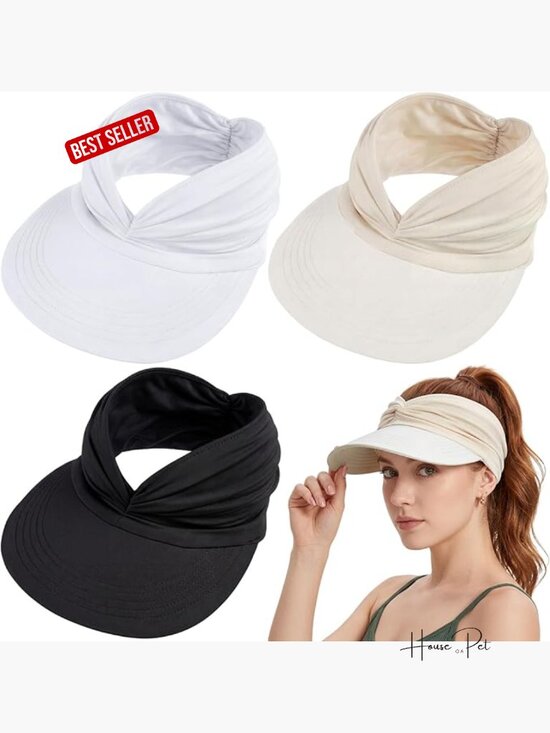 3 Pack Women\'s Sun Visor Hats UPF50+ Large Brim Ponytail Golf Sport Adjustable main image 5